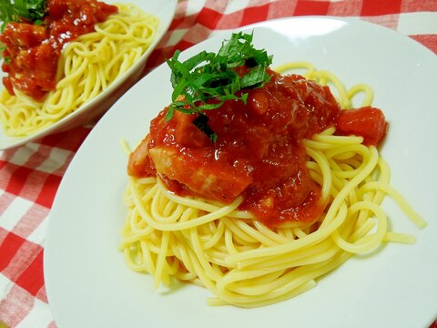 トマト缶で♪冷製トマトとベーコンのスパゲティ